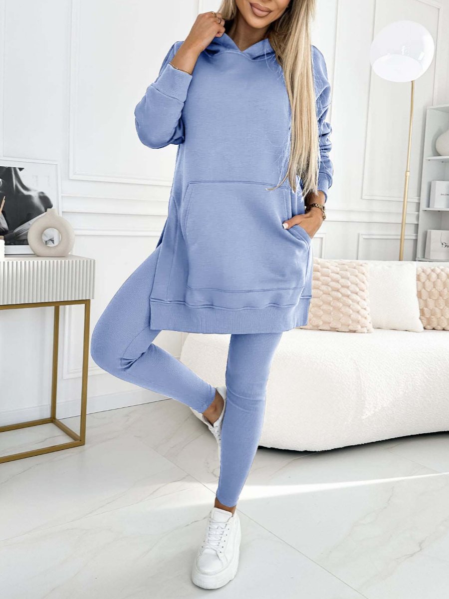 Aria - Plus Size Solid Color Hoodie and Lined Leggings two-piece set - nubuso