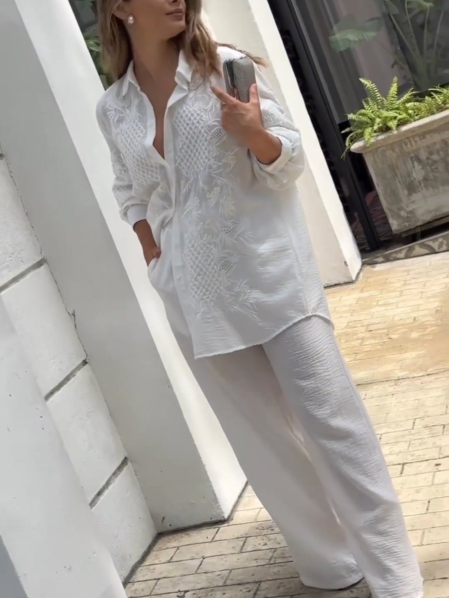 Luna Grace - Casual Pure White Elegance Two-Piece Suit - nubuso