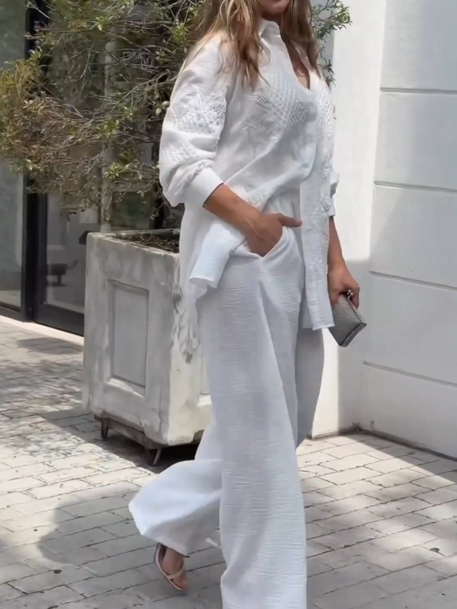 Luna Grace - Casual Pure White Elegance Two-Piece Suit - nubuso