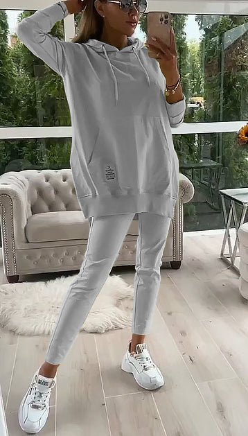 Sarah - Solid Color Hoodie and Lined Leggings two-piece set - nubuso