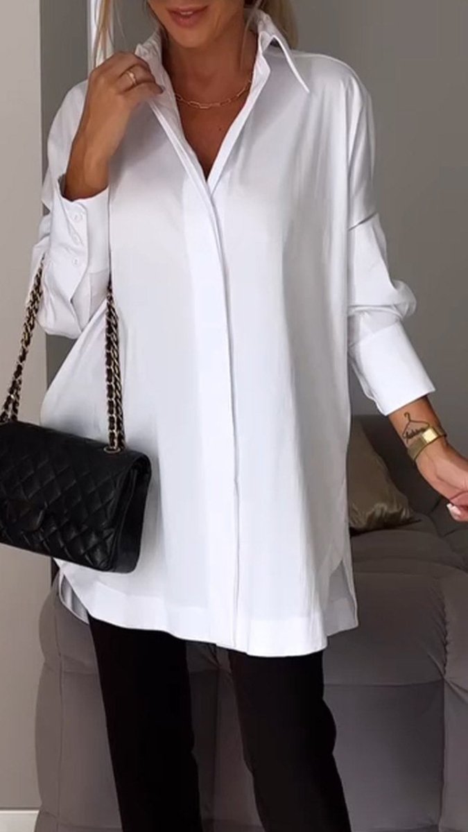 Sophia - White Lapel Slit Shirt - nubuso